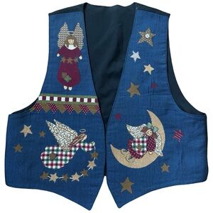 Vintage 90s Angel holiday tapestry Vest – Blue –large